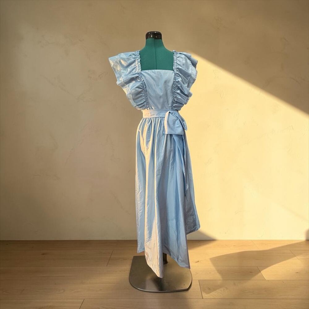 1980s Ice Blue Ruffle Prom Dress Cinderella Princess Bow Maxi Dance-Allure